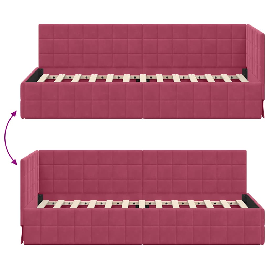 vidaXL Rama łóżka narożnego Czerwone wino 80 cm x 200 cm Aksamit