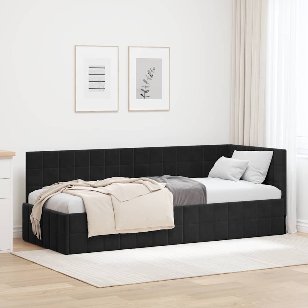 vidaXL Rama łóżka narożnego Z zagłówkiem Czarny 80 cm x 200 cm Aksamit