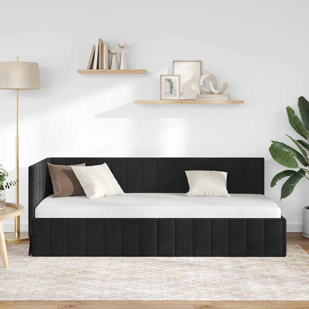 vidaXL Rama łóżka narożnego Z zagłówkiem Czarny 80 cm x 200 cm Aksamit