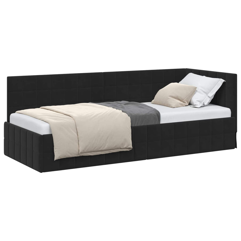 vidaXL Rama łóżka narożnego Z zagłówkiem Czarny 80 cm x 200 cm Aksamit