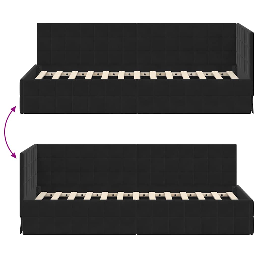 vidaXL Rama łóżka narożnego Z zagłówkiem Czarny 80 cm x 200 cm Aksamit