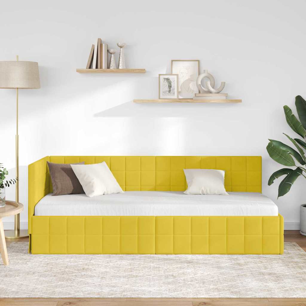 vidaXL Rama łóżka narożnego Z zagłówkiem Żółty 80 cm x 200 cm Aksamit