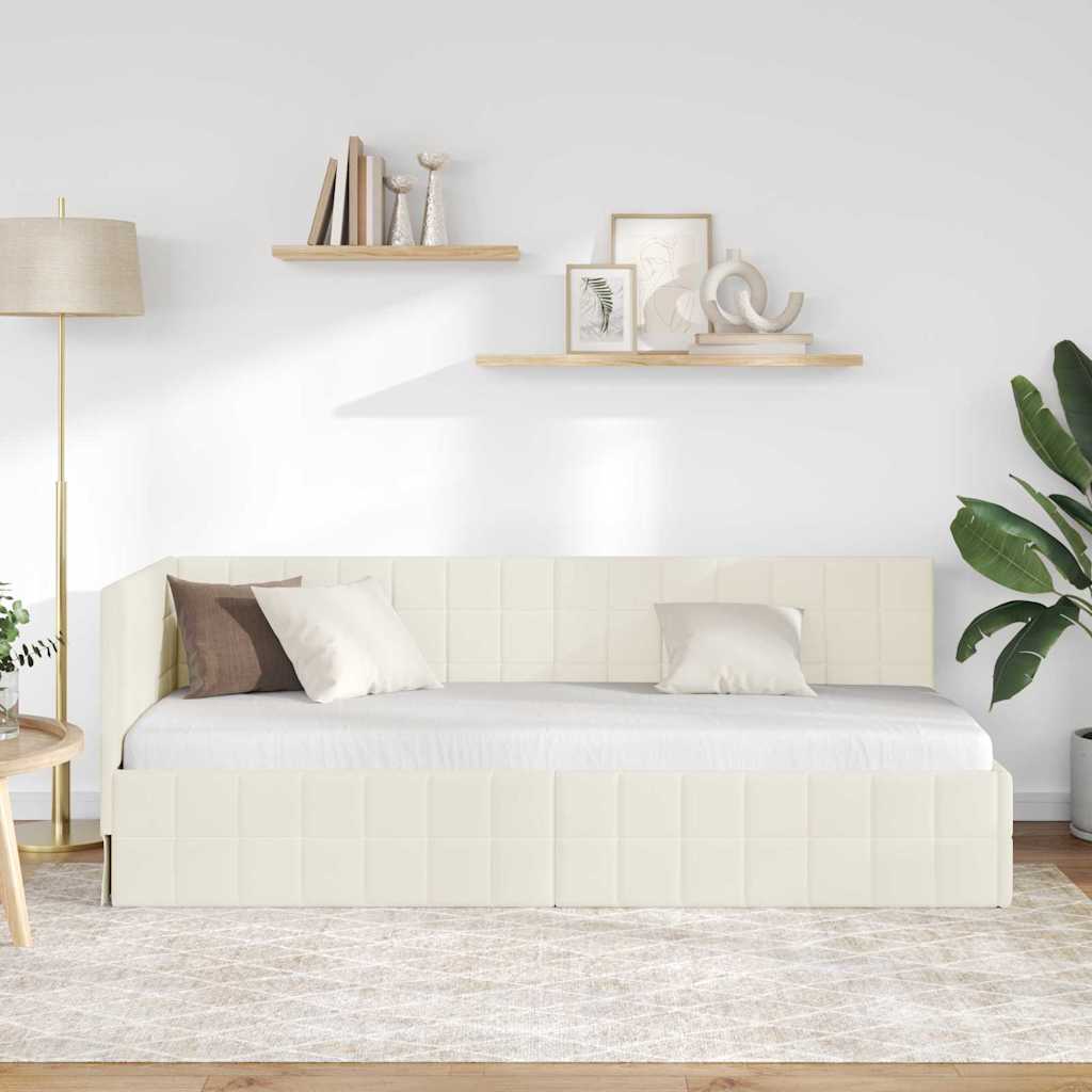 vidaXL Rama łóżka narożnego Kremowy 80 cm x 200 cm Aksamit