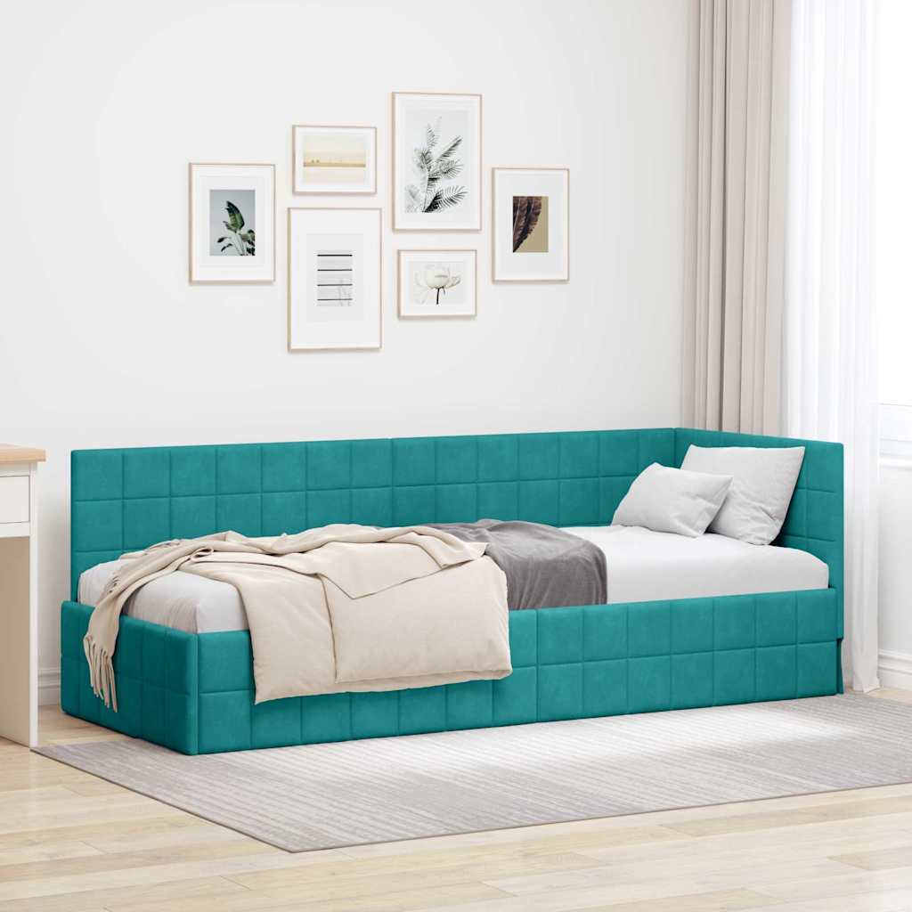 vidaXL Rama łóżka narożnego Turkusowy 80 cm x 200 cm Aksamit