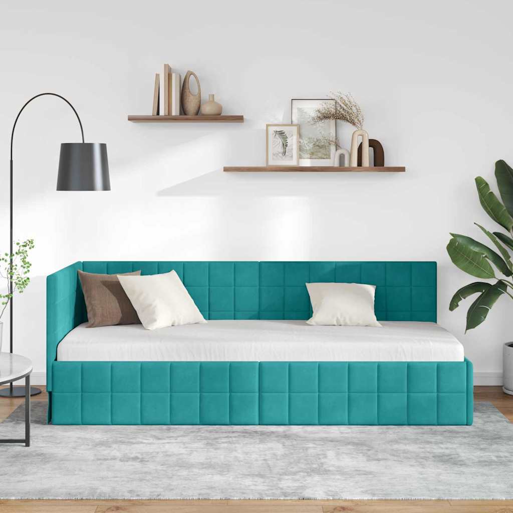 vidaXL Rama łóżka narożnego Turkusowy 80 cm x 200 cm Aksamit