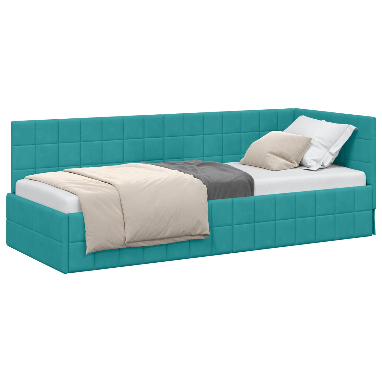 vidaXL Rama łóżka narożnego Turkusowy 80 cm x 200 cm Aksamit