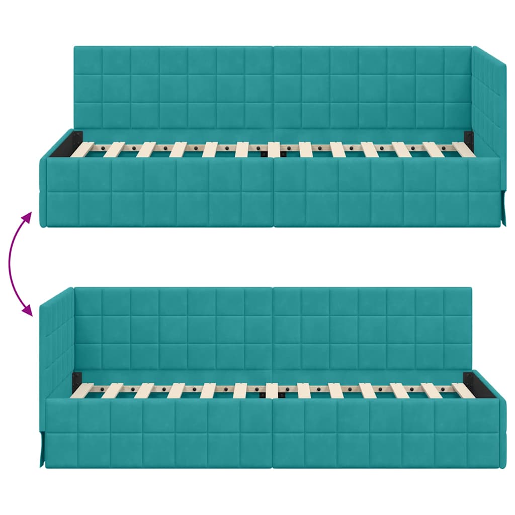 vidaXL Rama łóżka narożnego Turkusowy 80 cm x 200 cm Aksamit