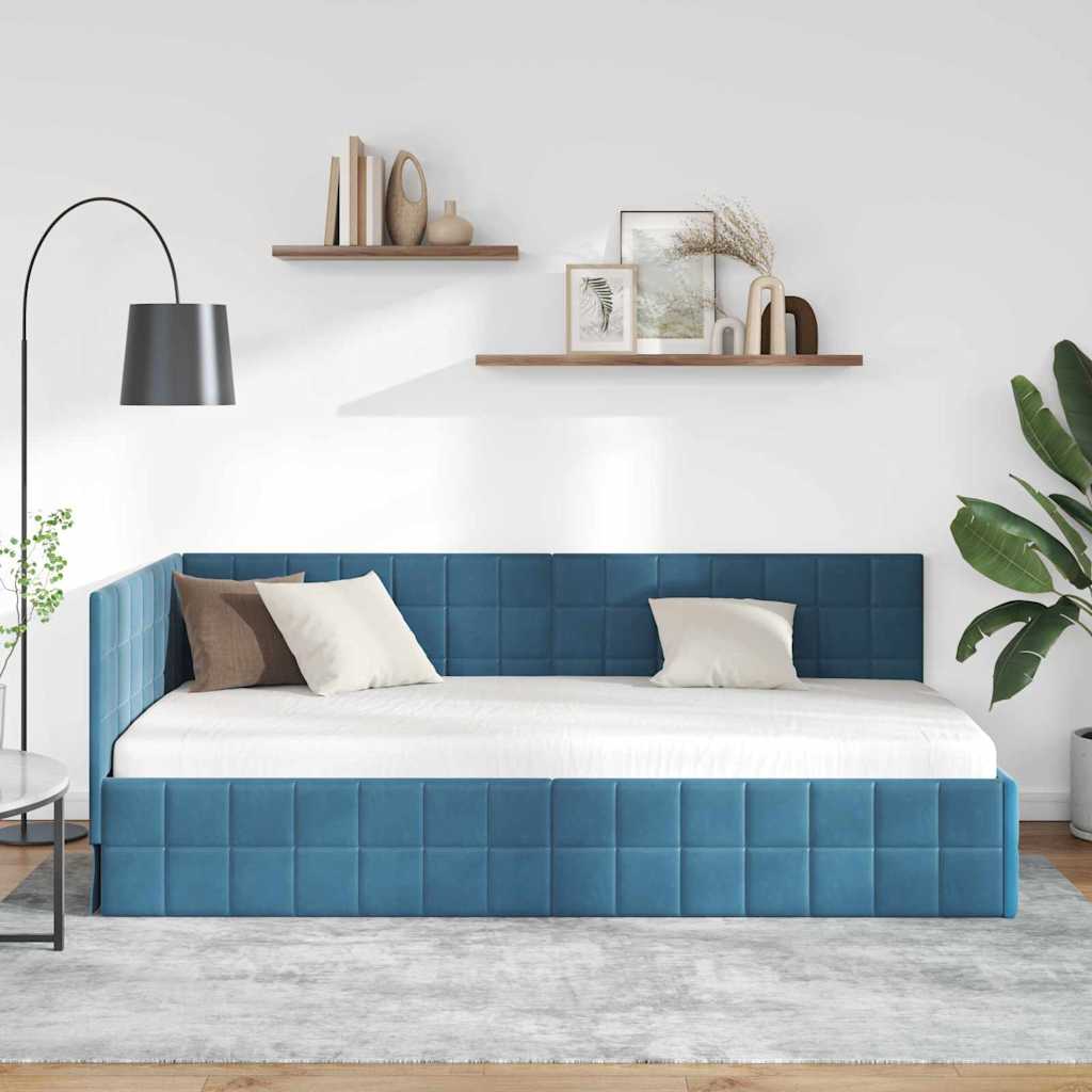 vidaXL Rama łóżka narożnego Niebieski 90 cm x 190 cm Aksamit