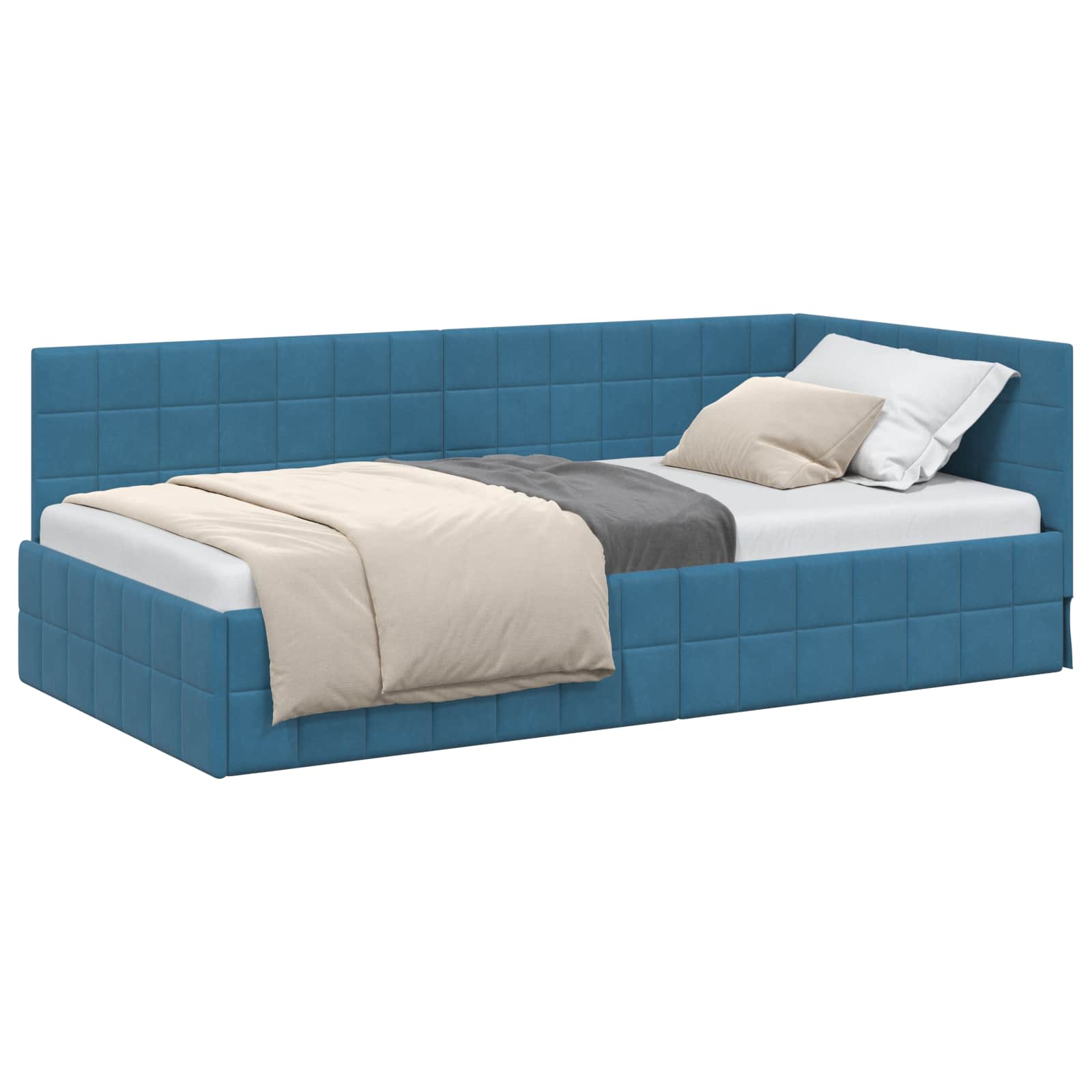 vidaXL Rama łóżka narożnego Niebieski 90 cm x 190 cm Aksamit