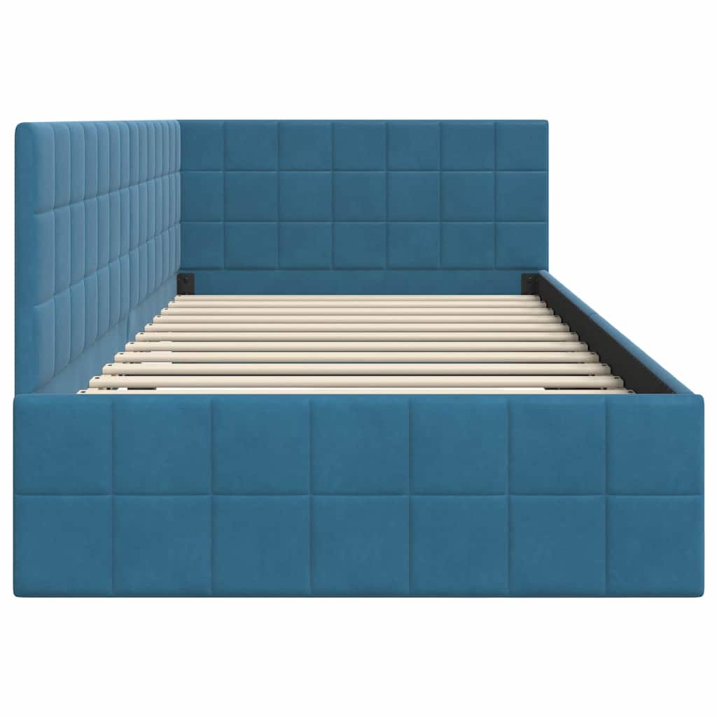 vidaXL Rama łóżka narożnego Niebieski 90 cm x 190 cm Aksamit