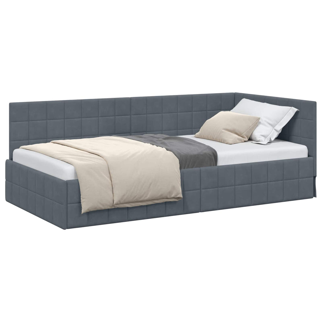 vidaXL Rama łóżka narożnego Ciemnoszary 90 cm x 190 cm Aksamit