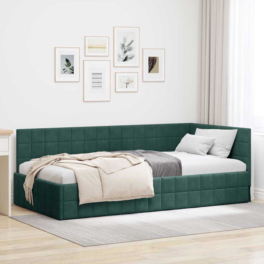 vidaXL Rama łóżka narożnego Ciemna zieleń 90 cm x 190 cm Aksamit