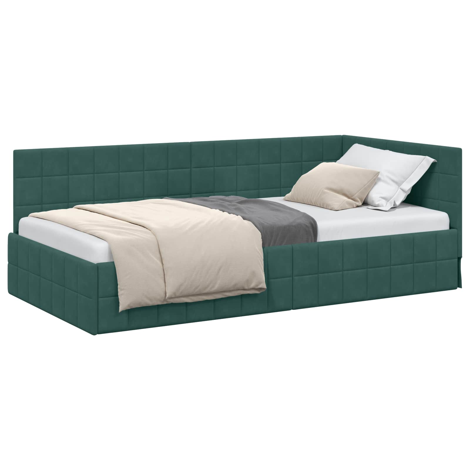 vidaXL Rama łóżka narożnego Ciemna zieleń 90 cm x 190 cm Aksamit