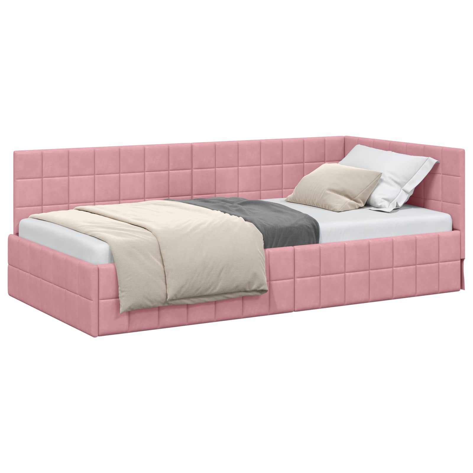 vidaXL Rama łóżka narożnego Z zagłówkiem Różowy 90 cm x 190 cm Aksamit