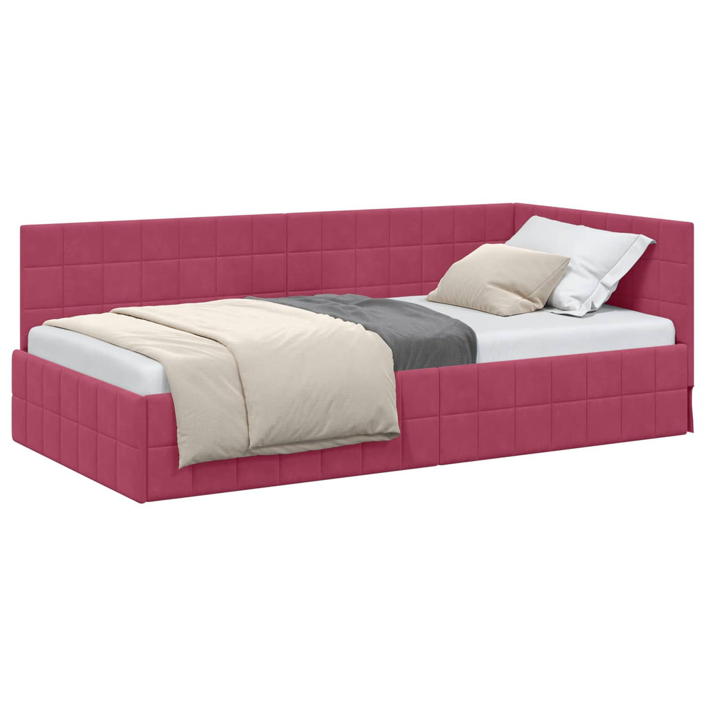 vidaXL Rama łóżka narożnego Czerwone wino 90 cm x 190 cm Aksamit