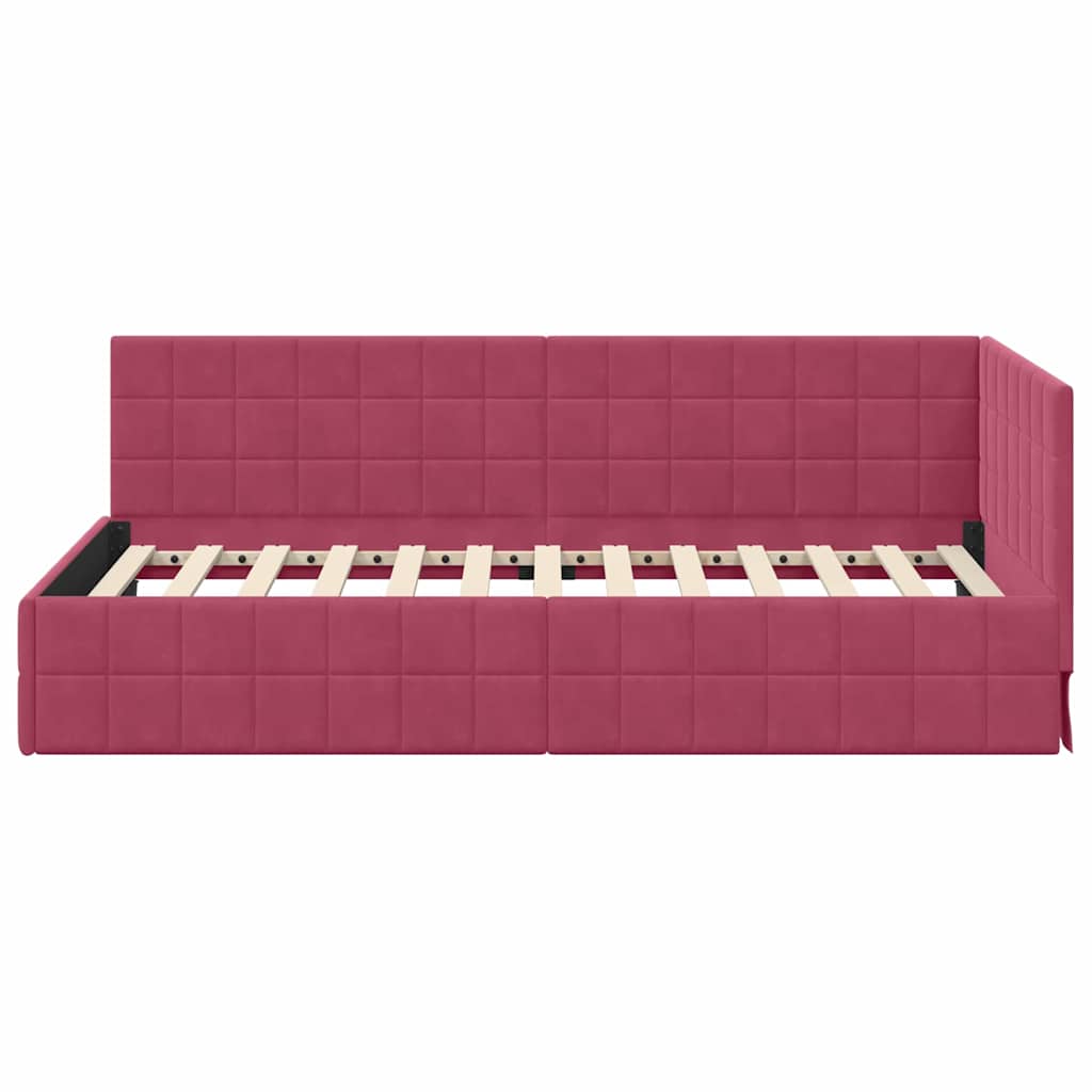 vidaXL Rama łóżka narożnego Czerwone wino 90 cm x 190 cm Aksamit