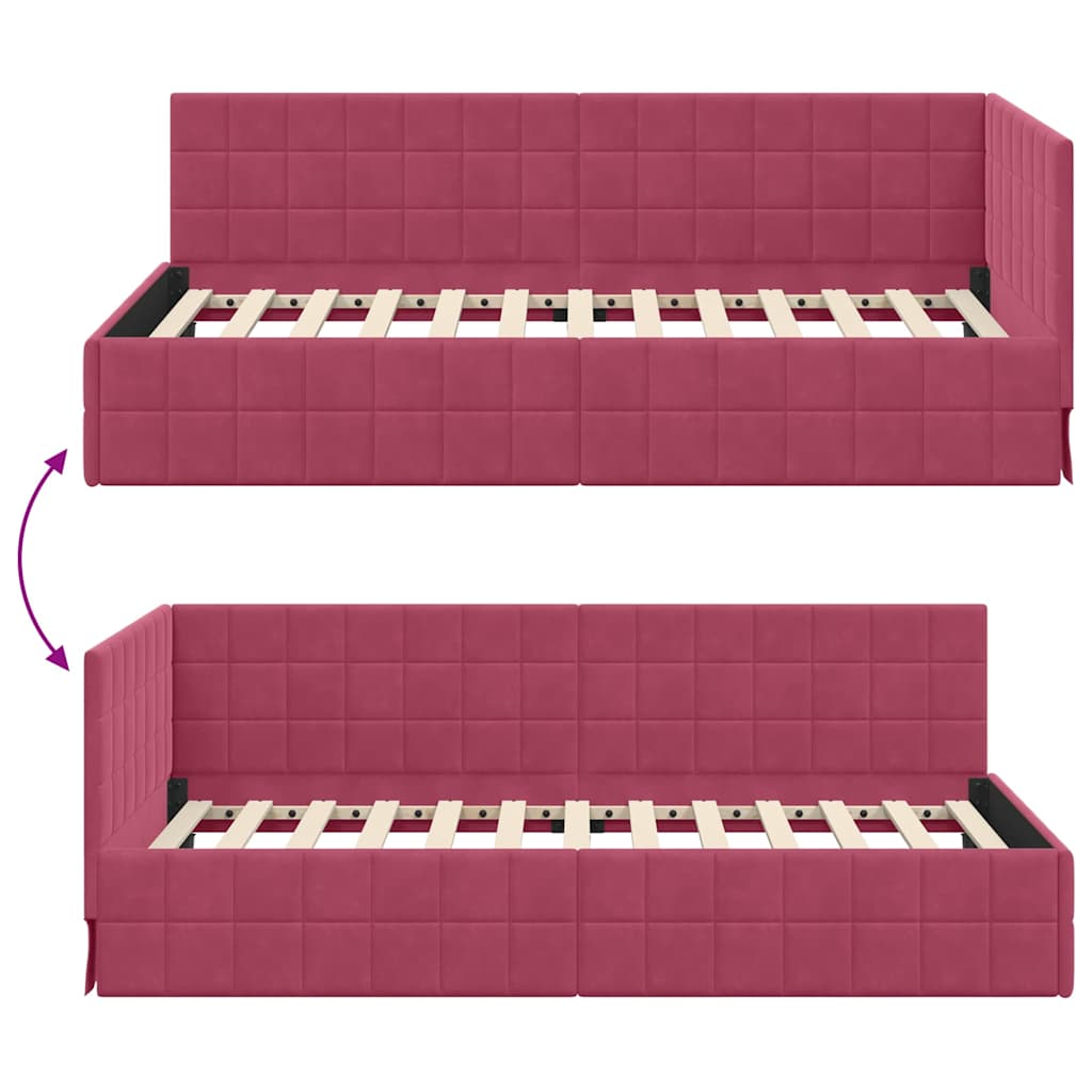 vidaXL Rama łóżka narożnego Czerwone wino 90 cm x 190 cm Aksamit
