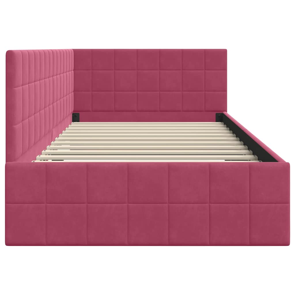 vidaXL Rama łóżka narożnego Czerwone wino 90 cm x 190 cm Aksamit