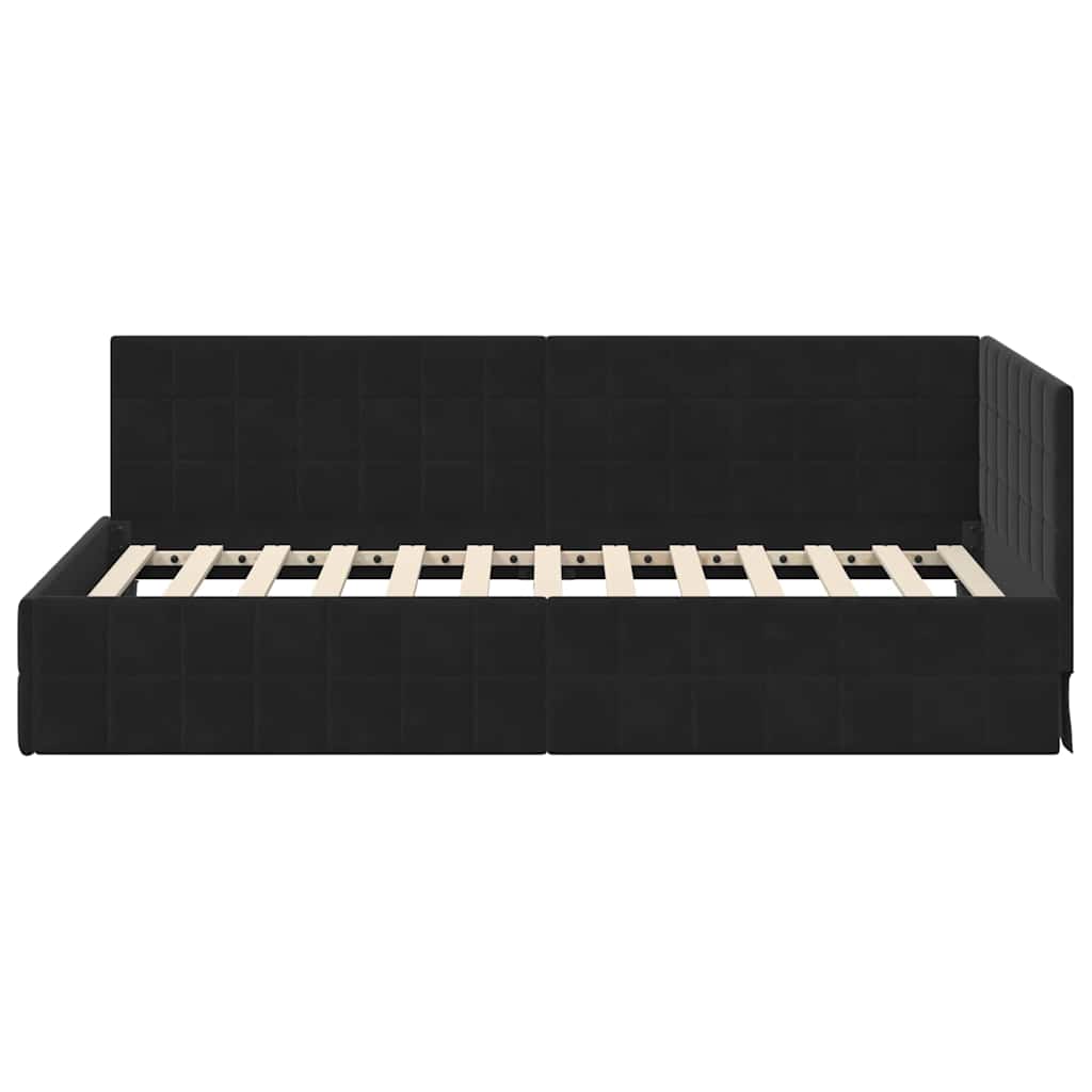 vidaXL Rama łóżka narożnego Z zagłówkiem Czarny 90 cm x 190 cm Aksamit