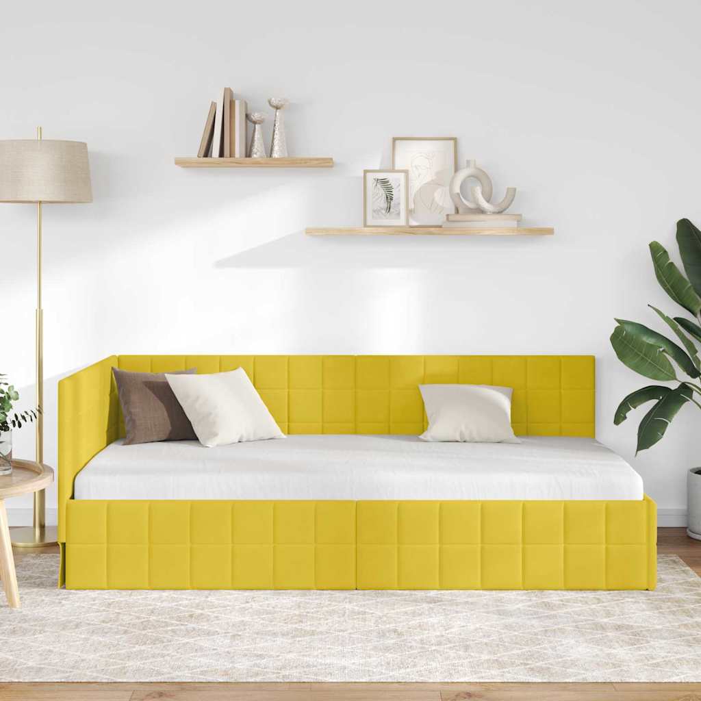 vidaXL Rama łóżka narożnego Z zagłówkiem Żółty 90 cm x 190 cm Aksamit