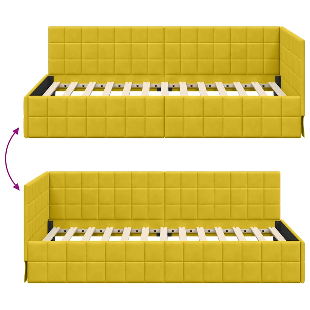 vidaXL Rama łóżka narożnego Z zagłówkiem Żółty 90 cm x 190 cm Aksamit