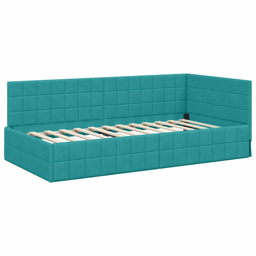 vidaXL Rama łóżka narożnego Turkusowy 90 cm x 190 cm Aksamit