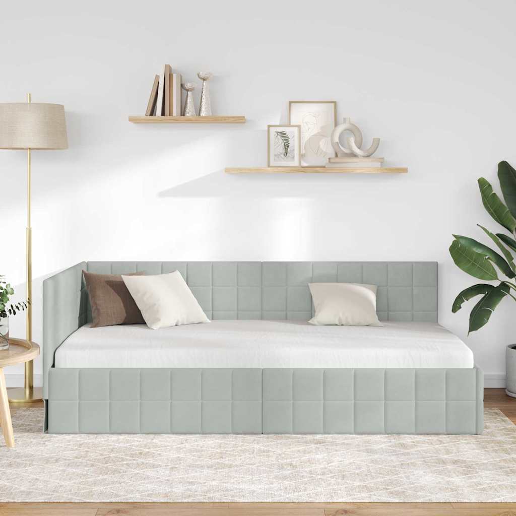 vidaXL Rama łóżka narożnego Jasnoszary 90 cm x 200 cm Aksamit