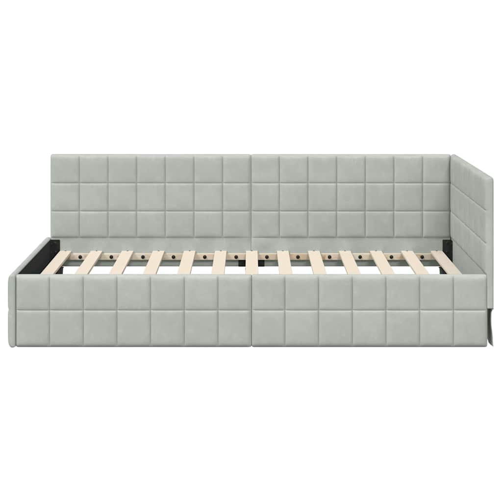 vidaXL Rama łóżka narożnego Jasnoszary 90 cm x 200 cm Aksamit