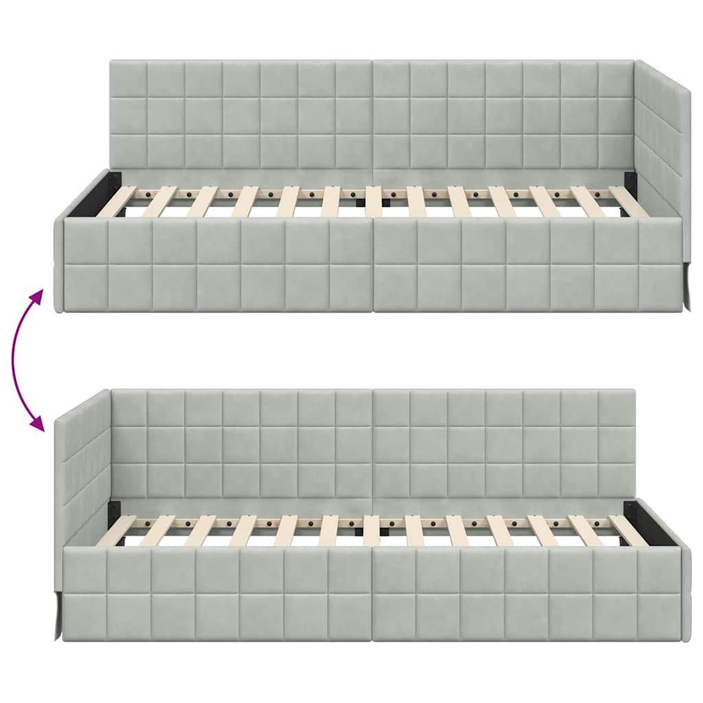 vidaXL Rama łóżka narożnego Jasnoszary 90 cm x 200 cm Aksamit