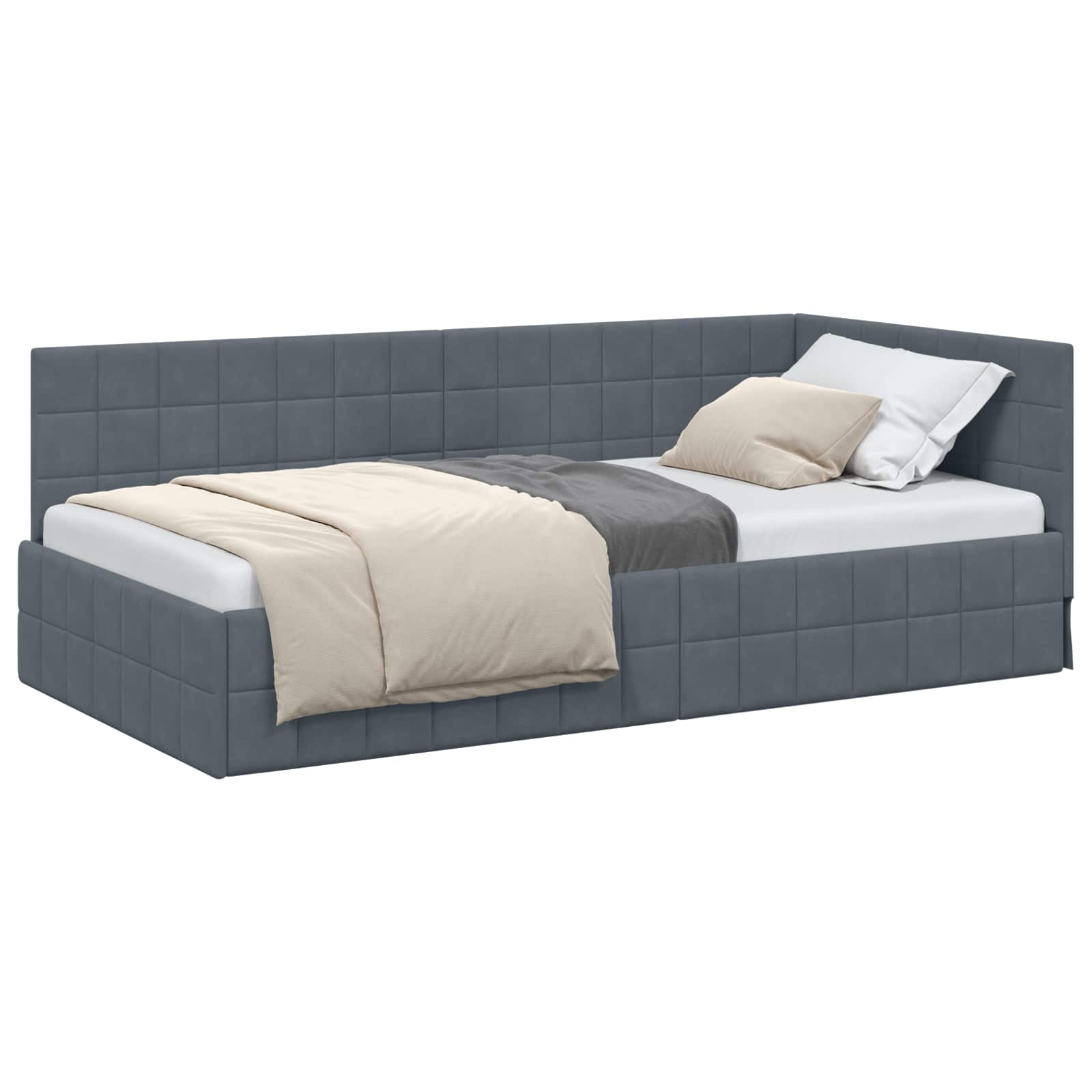 vidaXL Rama łóżka narożnego Ciemnoszary 90 cm x 200 cm Aksamit