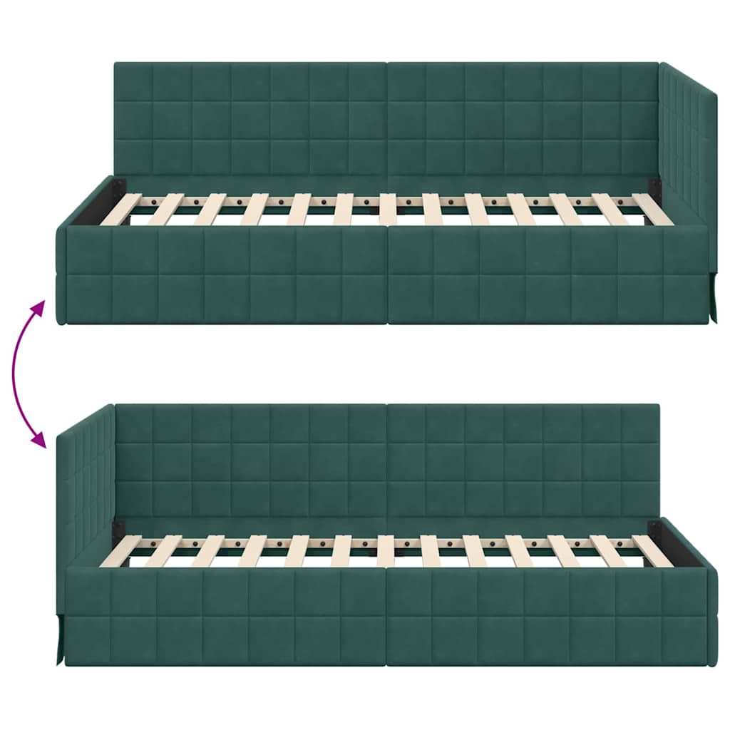 vidaXL Rama łóżka narożnego Ciemna zieleń 90 cm x 200 cm Aksamit