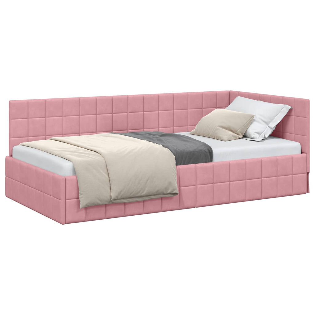 vidaXL Rama łóżka narożnego Z zagłówkiem Różowy 90 cm x 200 cm Aksamit