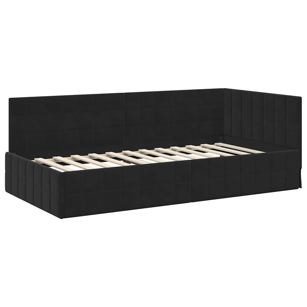 vidaXL Rama łóżka narożnego Z zagłówkiem Czarny 90 cm x 200 cm Aksamit