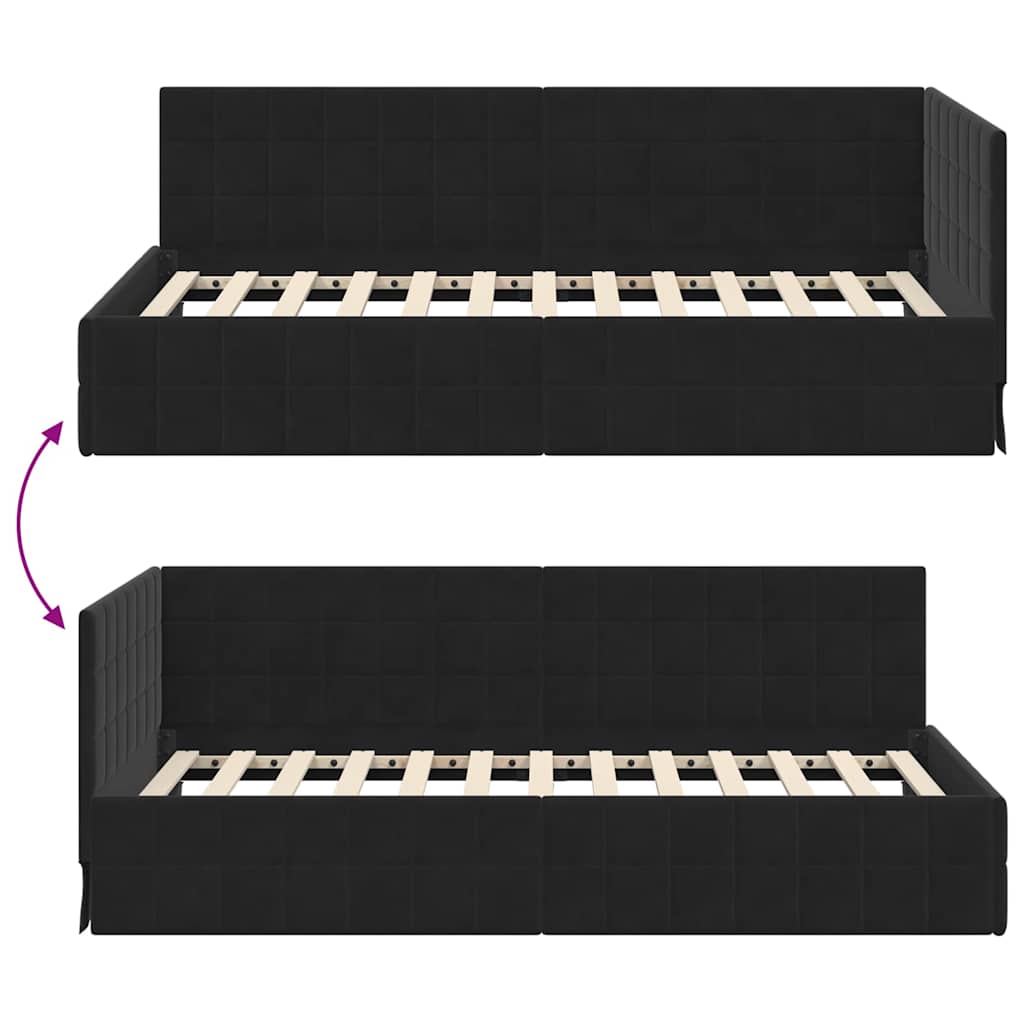 vidaXL Rama łóżka narożnego Z zagłówkiem Czarny 90 cm x 200 cm Aksamit