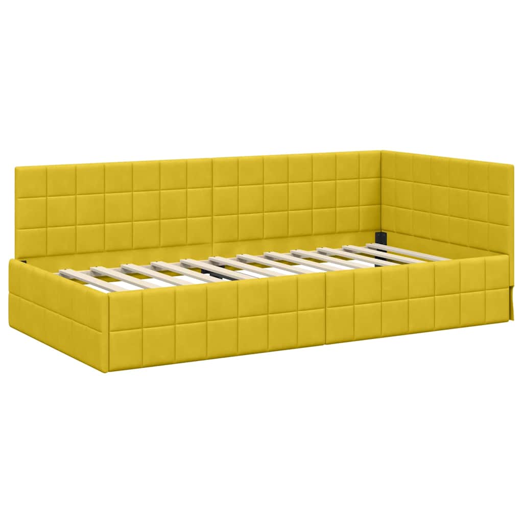 vidaXL Rama łóżka narożnego Z zagłówkiem Żółty 90 cm x 200 cm Aksamit