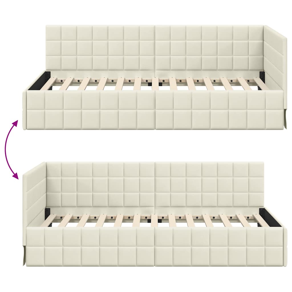 vidaXL Rama łóżka narożnego Kremowy 90 cm x 200 cm Aksamit