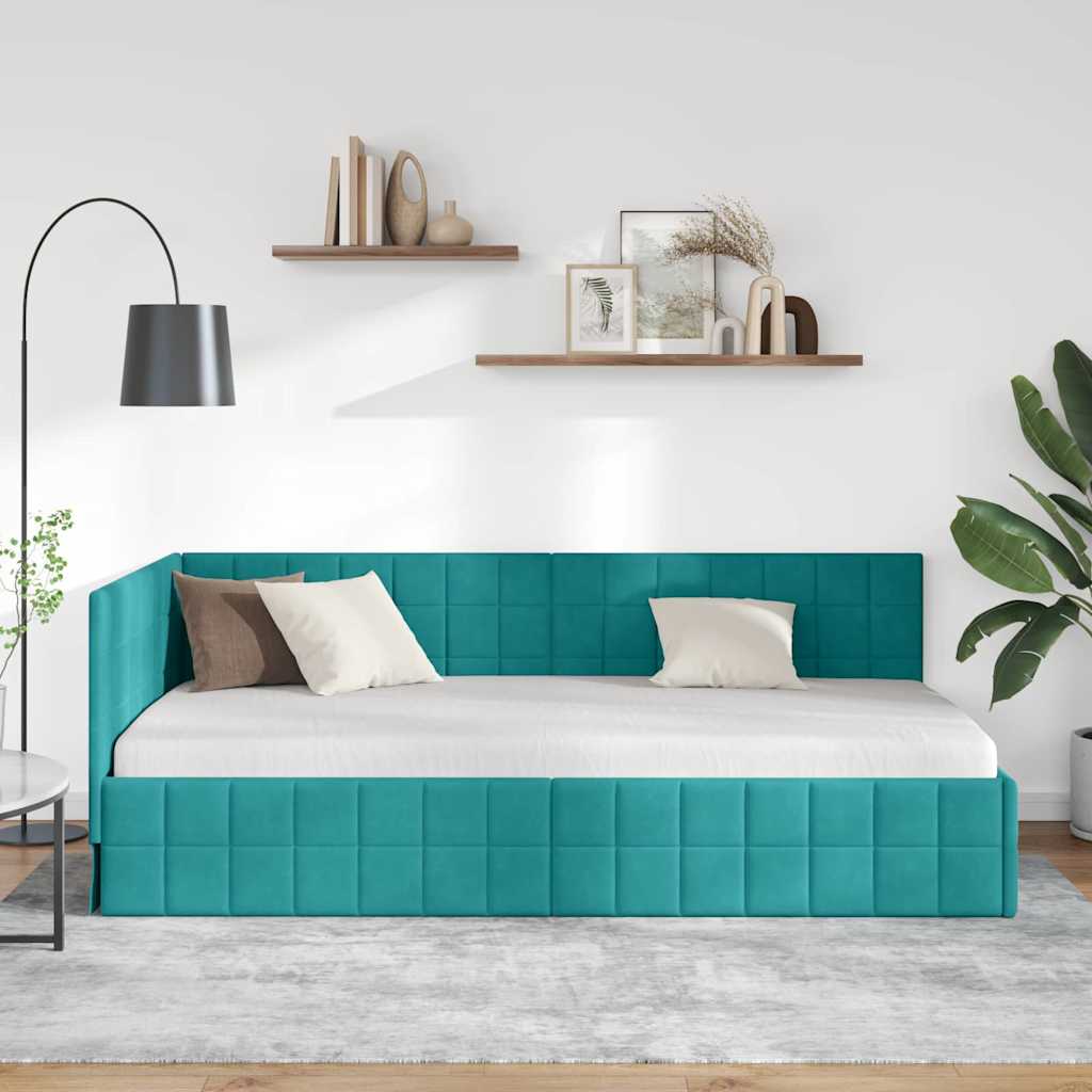 vidaXL Rama łóżka narożnego Turkusowy 90 cm x 200 cm Aksamit