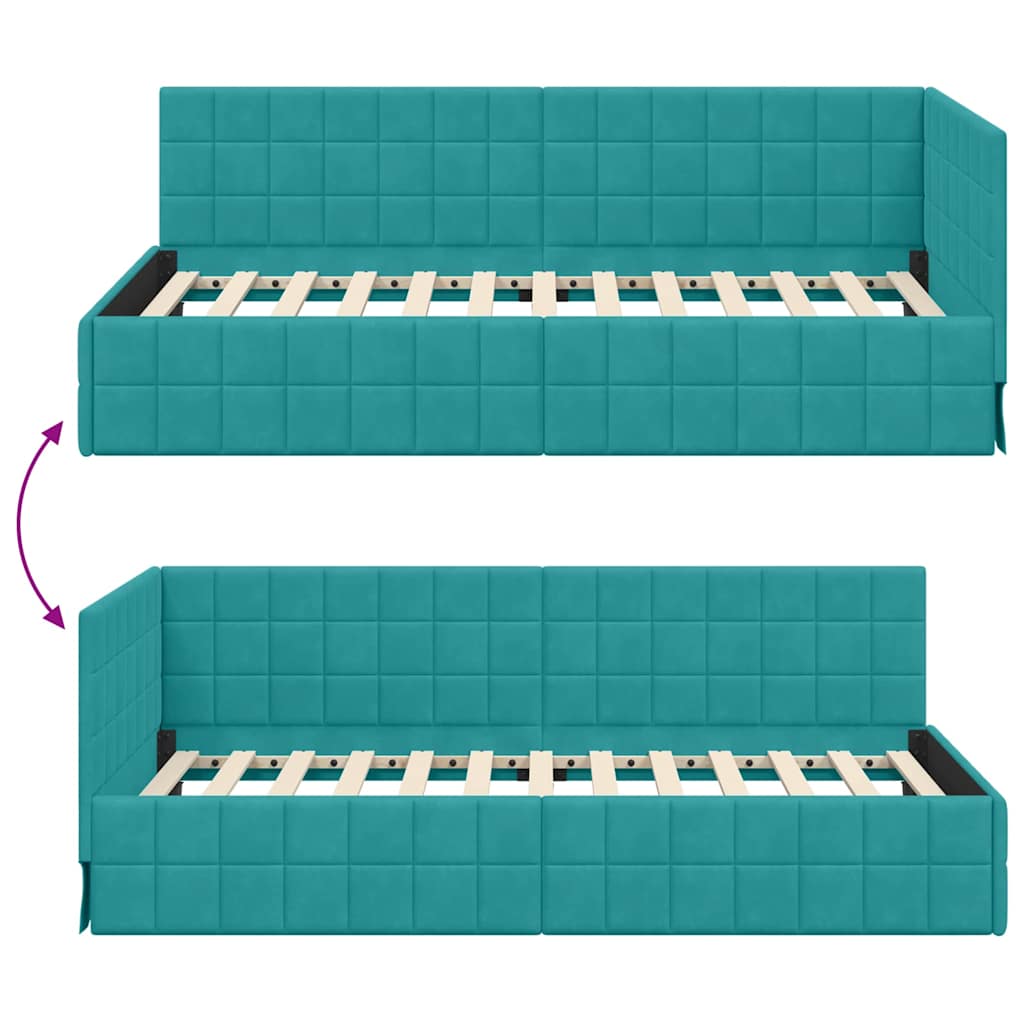 vidaXL Rama łóżka narożnego Turkusowy 90 cm x 200 cm Aksamit