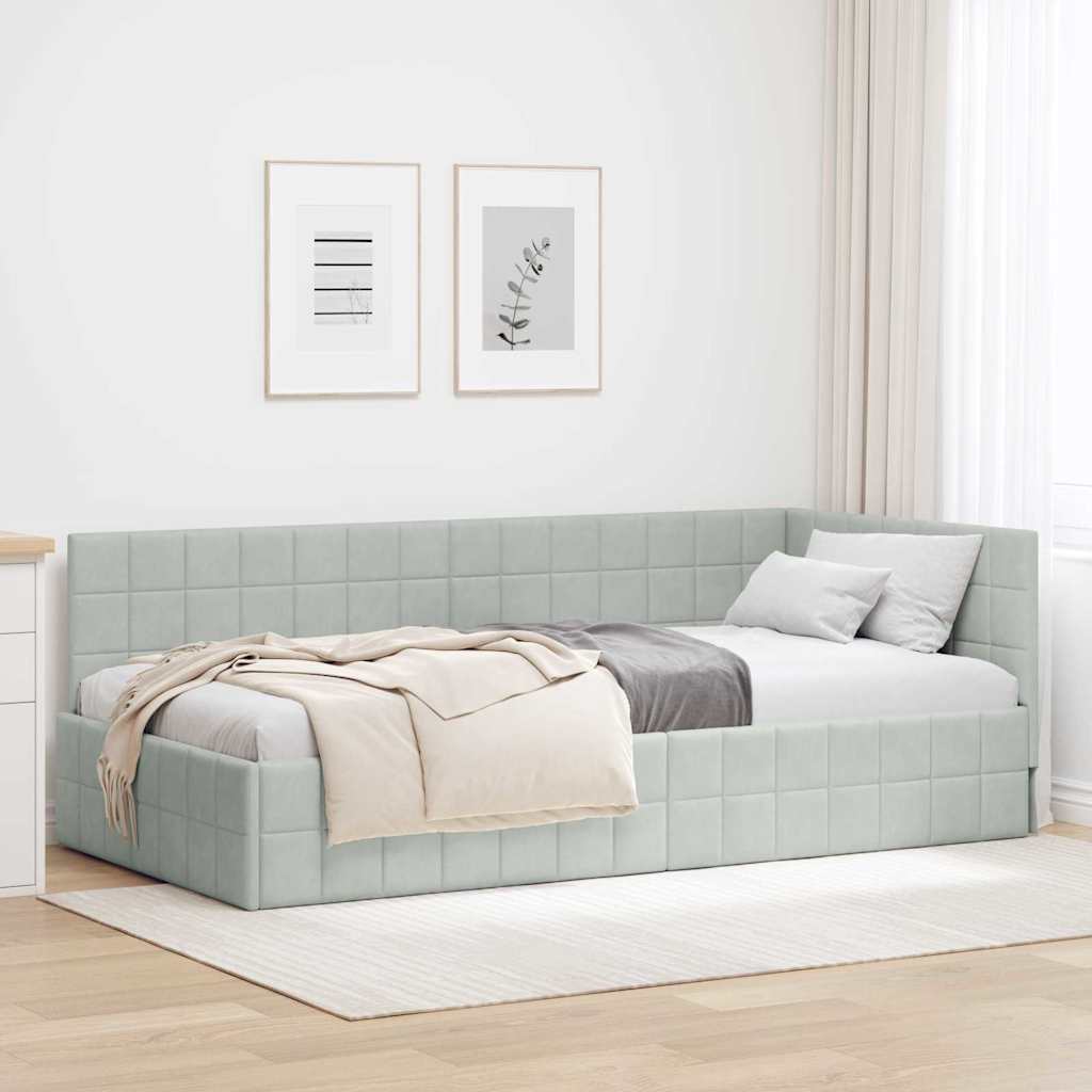 vidaXL Rama łóżka narożnego Jasnoszary 100 cm x 200 cm Aksamit