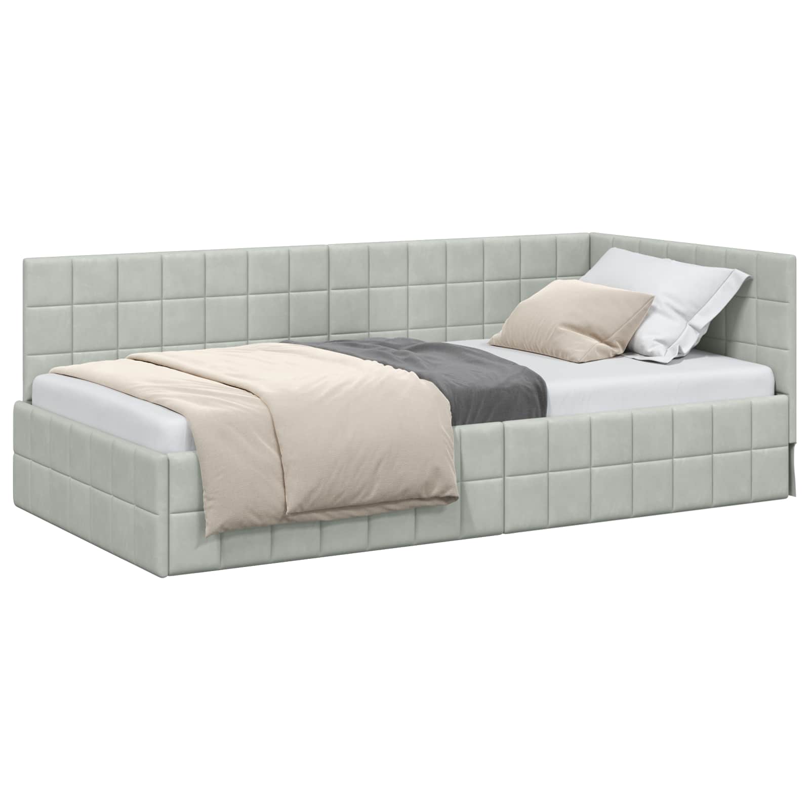 vidaXL Rama łóżka narożnego Jasnoszary 100 cm x 200 cm Aksamit