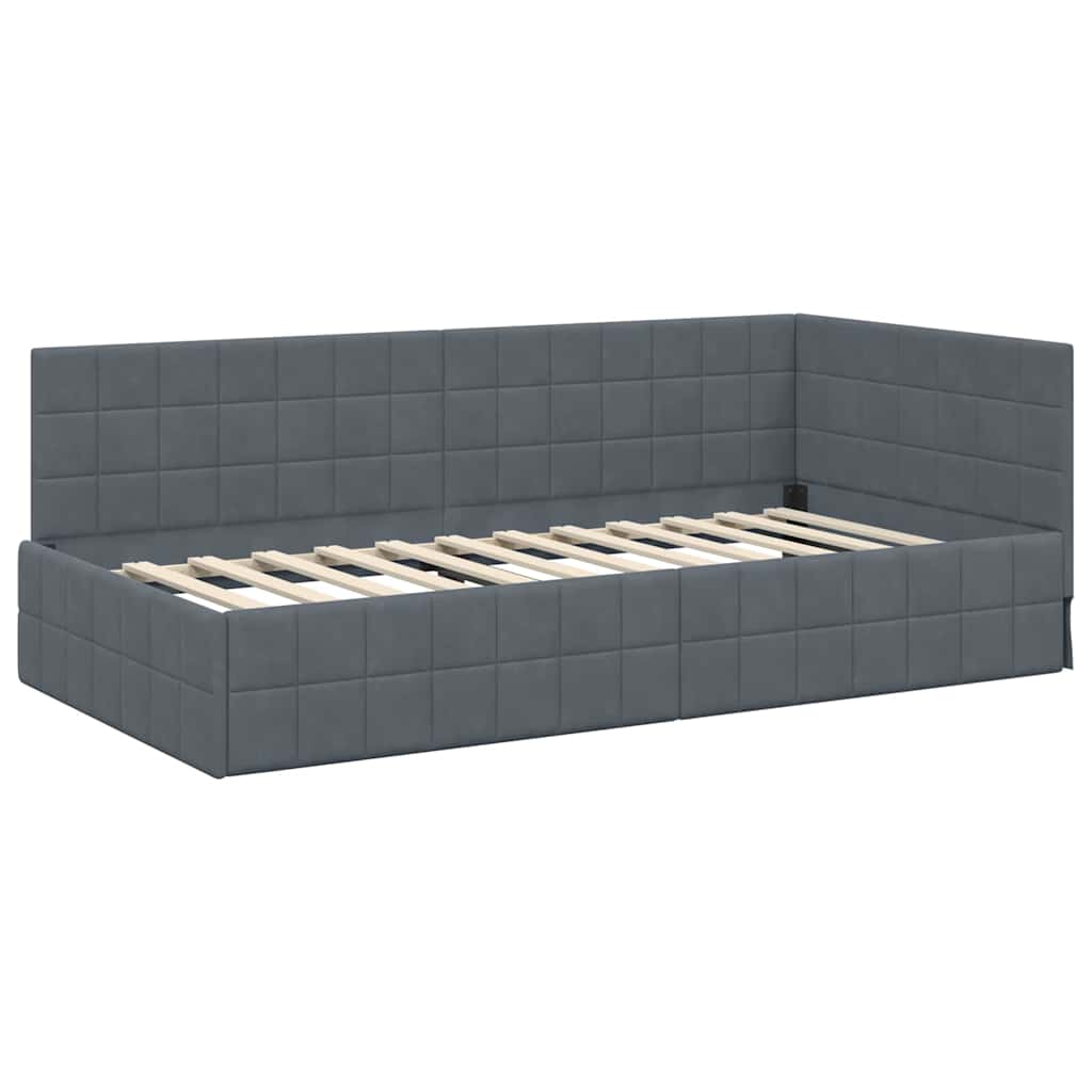 vidaXL Rama łóżka narożnego Ciemnoszary 100 cm x 200 cm Aksamit