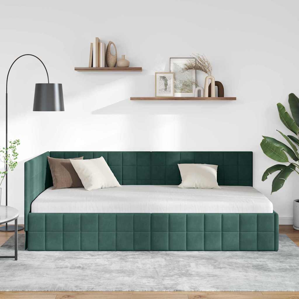 vidaXL Rama łóżka narożnego Ciemna zieleń 100 cm x 200 cm Aksamit