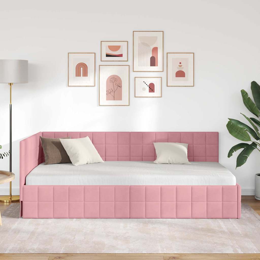 vidaXL Rama łóżka narożnego Różowy 100 cm x 200 cm Aksamit