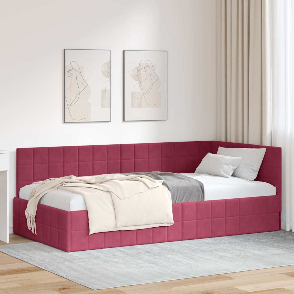 vidaXL Rama łóżka narożnego Czerwone wino 100 cm x 200 cm Aksamit