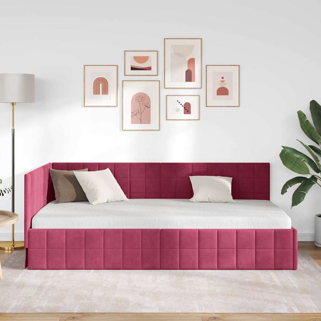 vidaXL Rama łóżka narożnego Czerwone wino 100 cm x 200 cm Aksamit