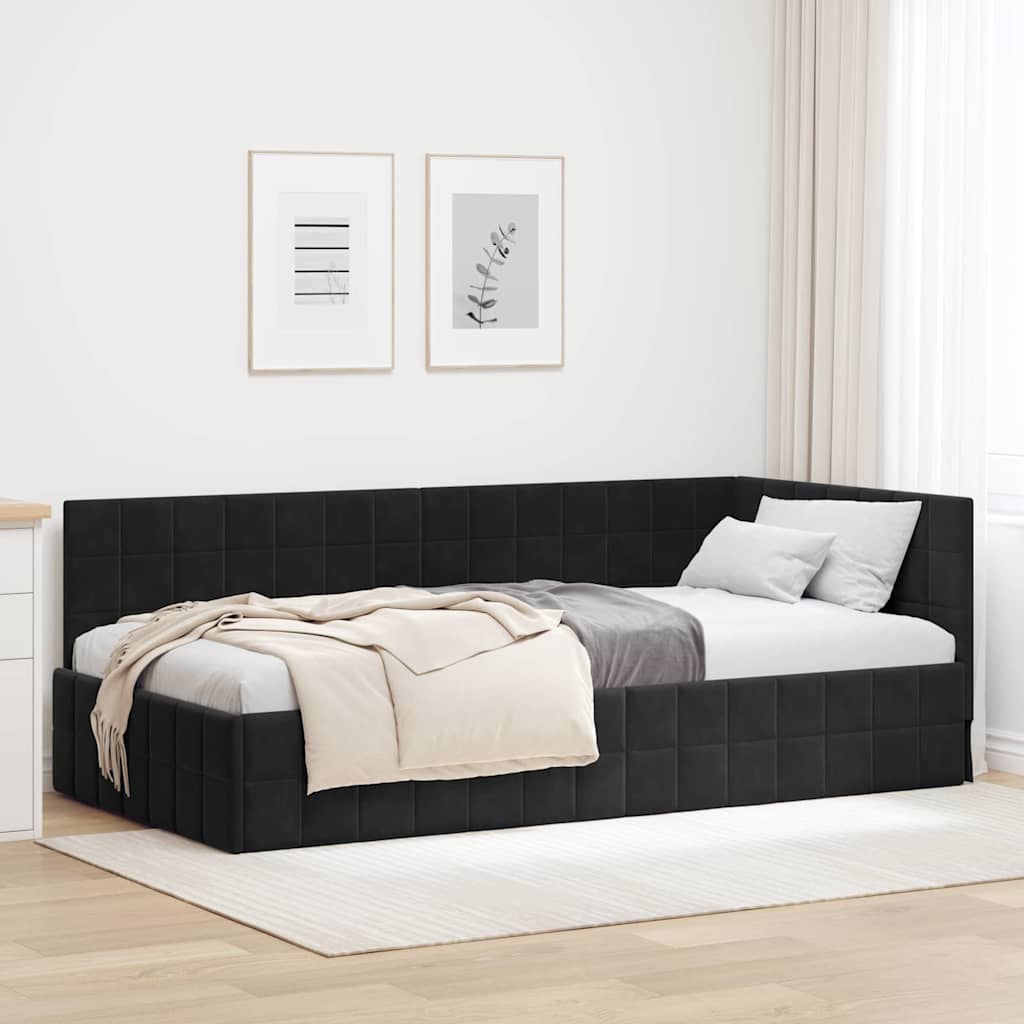 vidaXL Rama łóżka narożnego Czarny 100 cm x 200 cm Aksamit