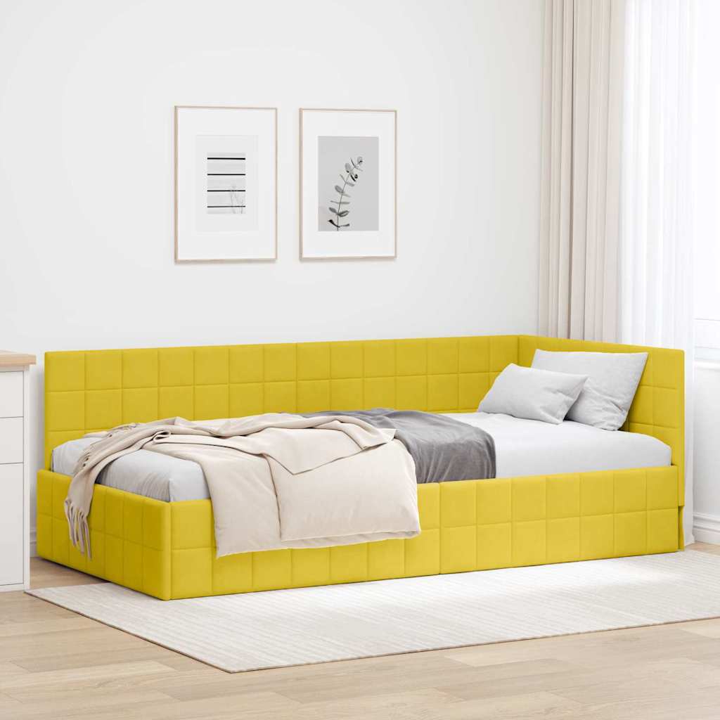 vidaXL Rama łóżka narożnego Z zagłówkiem Żółty 100 cm x 200 cm Aksamit