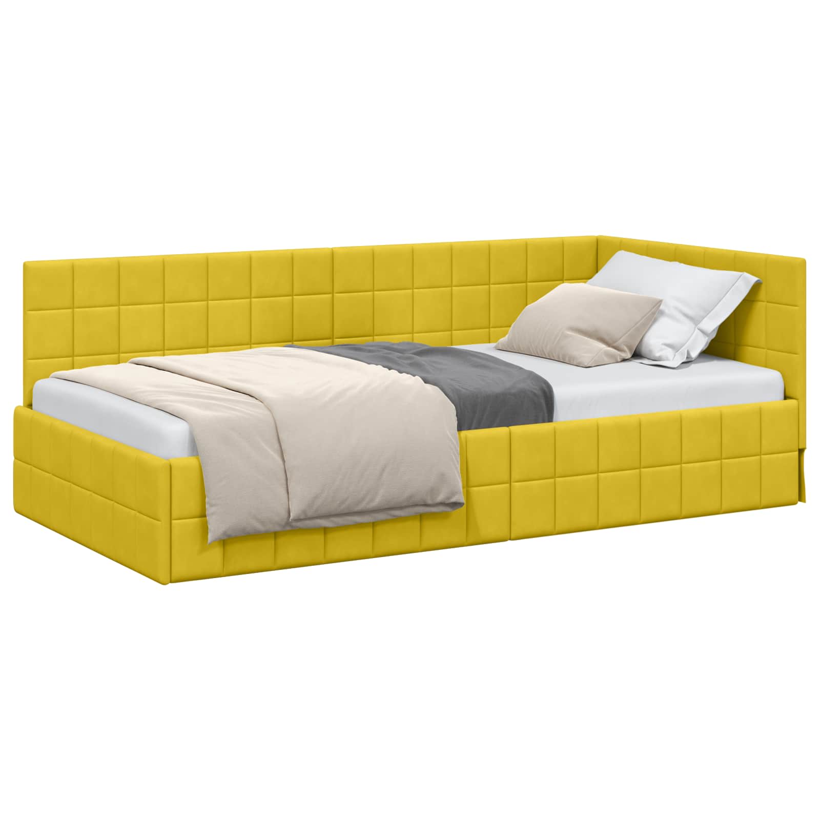 vidaXL Rama łóżka narożnego Z zagłówkiem Żółty 100 cm x 200 cm Aksamit