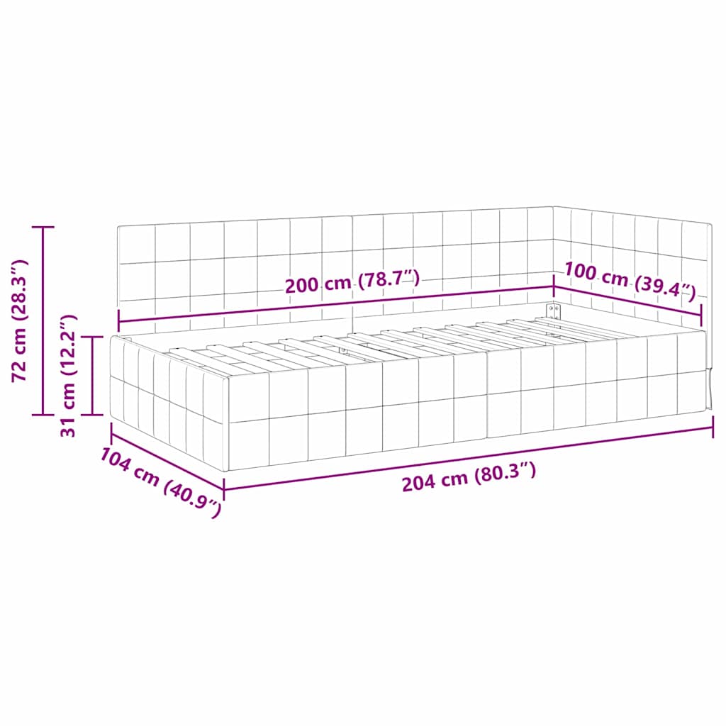 vidaXL Rama łóżka narożnego Z zagłówkiem Żółty 100 cm x 200 cm Aksamit