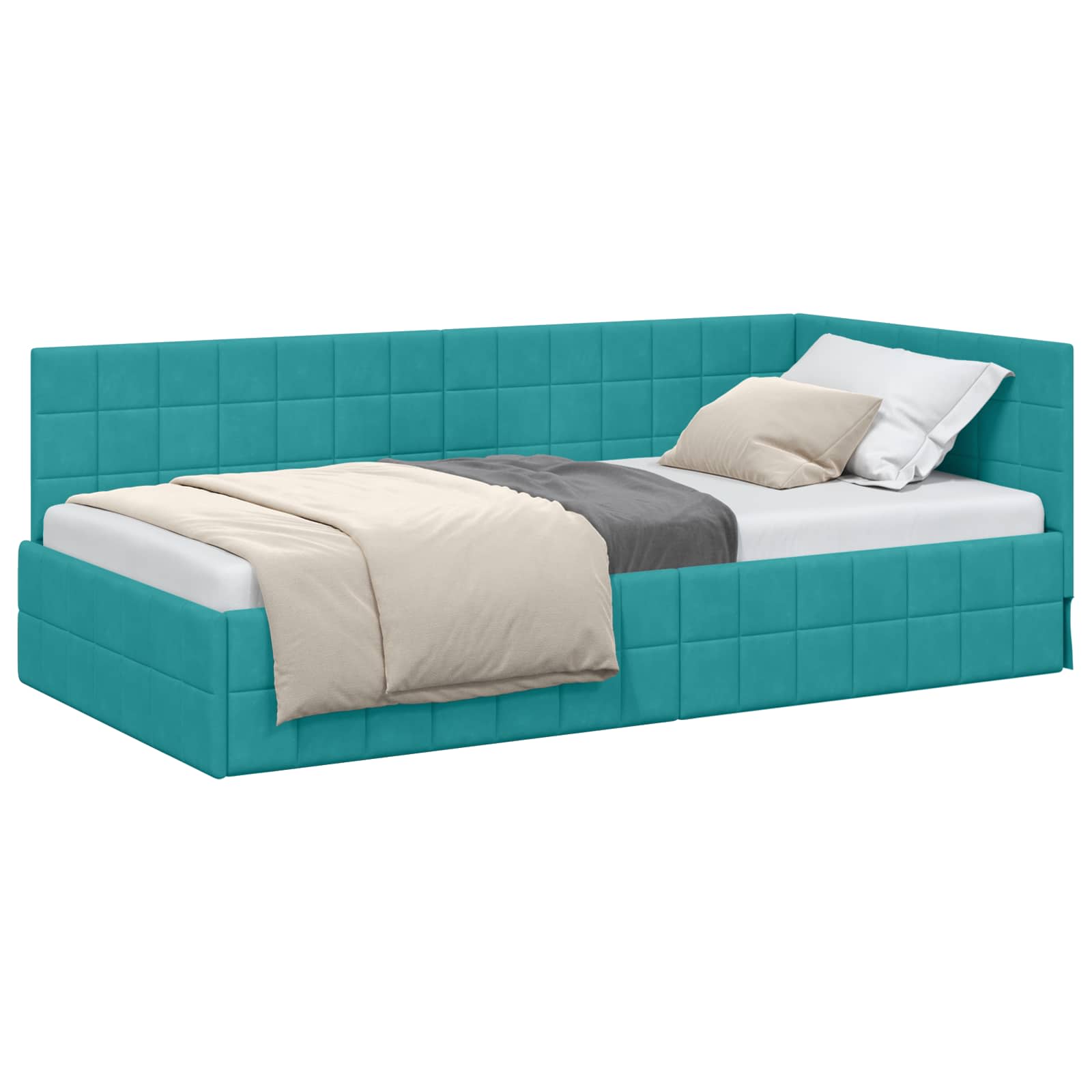 vidaXL Rama łóżka narożnego Turkusowy 100 cm x 200 cm Aksamit